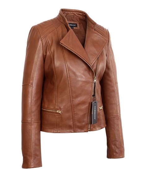 Womens Brown Asymmetrical Lambskin Real Leather Jacket Light Gold