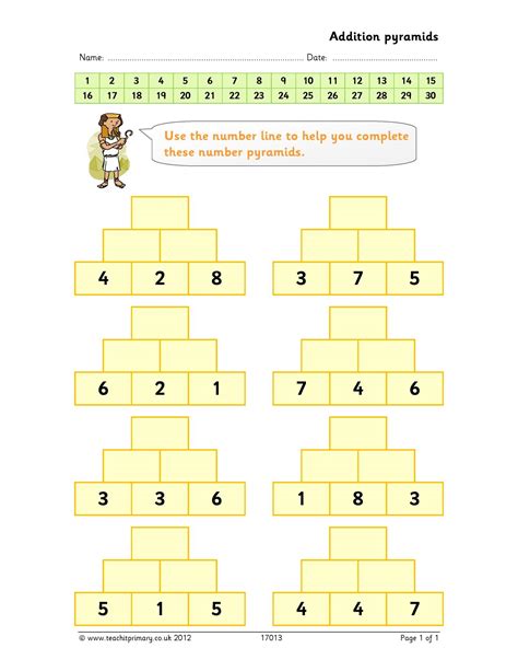 Addition Pyramids To 30 Ks1 Maths Teachit