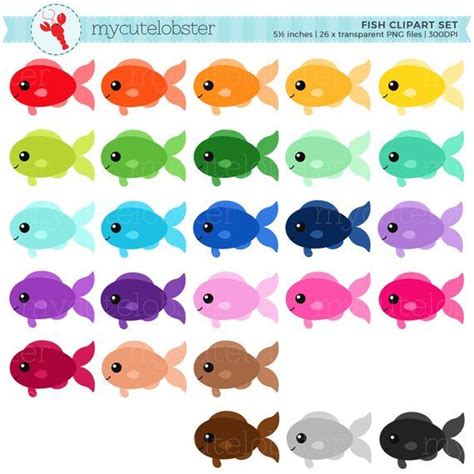 Rainbow Fish Clipart Set Clip Art Set of Fish Cute Fish Happy Fish Rainbow Instant Download ...