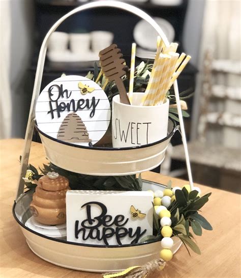 Honey Bee Tiered Tray Bundle Oh Honey Faux Shiplap Mini Etsy Tray Decor Tiered Tray Tiered