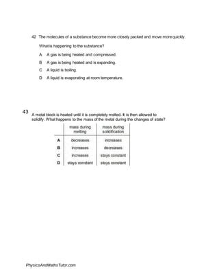 Simple Kinetic Molecular Model Of Matter Multiple Choice Qp Pdf