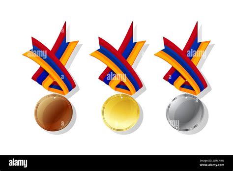 Armenian medals in gold, silver and bronze with national flag. Isolated ...