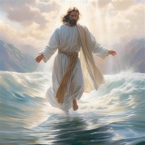 Premium Photo Jesus Walking On The Water Ai Generated