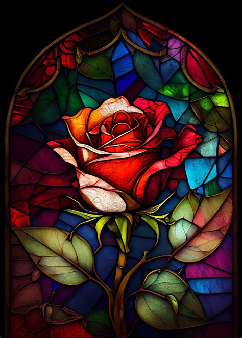 Stained Glass Rose Poster Picture Metal Print Paint By Chris Cupit