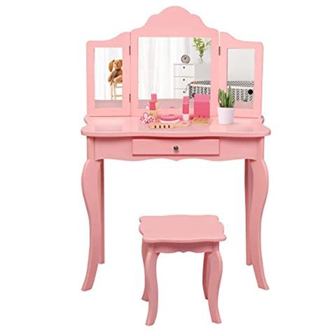 Costway Kinderen Kaptafel Prinses Make Up Tafel Met Kruk En Inklapbare