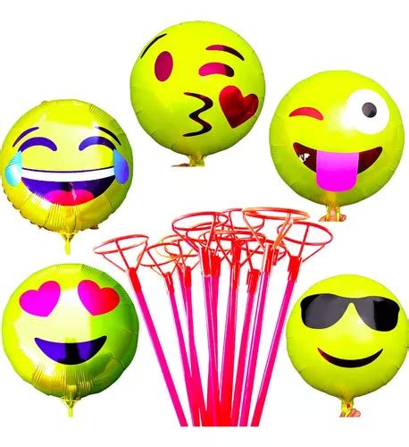 Pack 12 Globos Emoji Emoticons Niños Cumpleaños Con Varas En Venta En