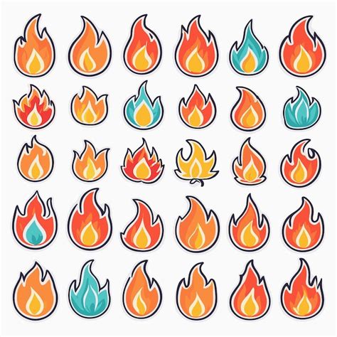 Conjunto De Pegatinas De Llama Ilustraciones De Iconos De Fuego