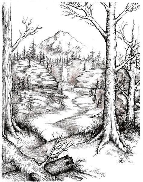 Valley -- Line Art by Admiral-Savage | Nature art drawings, Landscape ...