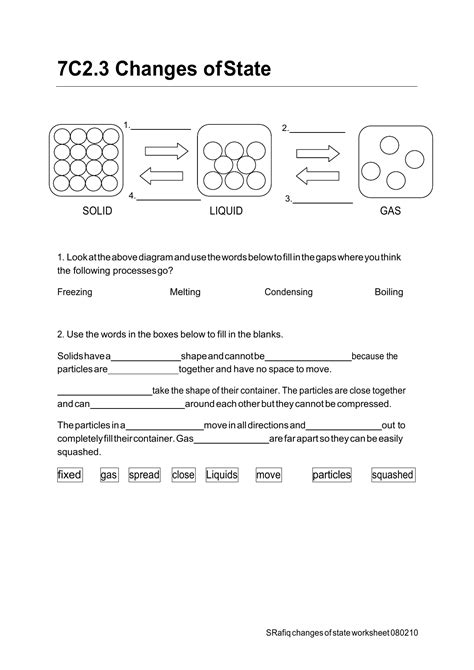 Changes of state worksheet - Worksheets Library