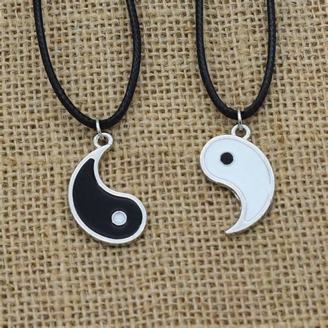 Cheap 2pcs Set Couples Vintage Best Friend Black White Enamel Tai Chi