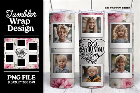 Grandma Photo Tumbler PNG Wrap Template Pink Floral Grandma 20 Oz