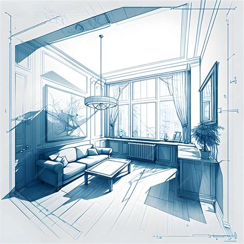 Premium Photo | Sketch and blueprint bright interior of a new apartment