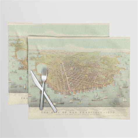 Vintage City Of San Francisco Restored Map 1878 Placemat San