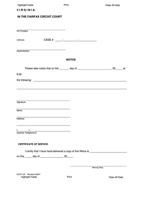 Top 9 Fairfax County Circuit Court Forms And Templates free to download in PDF format