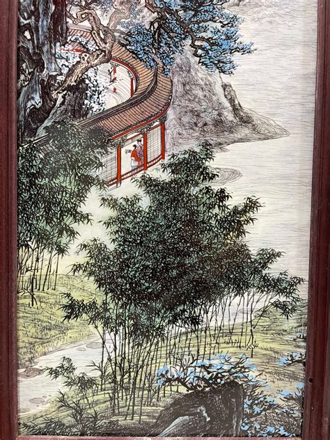 镶瓷板画粉彩山水楼台亭阁四条挂屏在线拍卖，镶瓷板画粉彩山水楼台亭阁四条挂屏价格、图片－雅昌得藏－在线拍