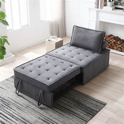 Modern Linen Ottoman Sofa Bed, 3 in 1 Convertible Chair Multi-Function ...