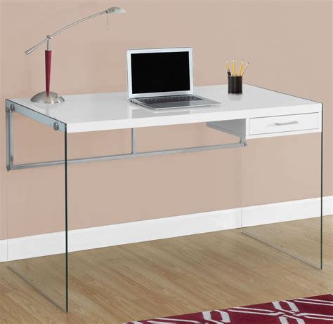 Glossy White Tempered Glass 48 Computer Desk From Monarch Coleman Furniture