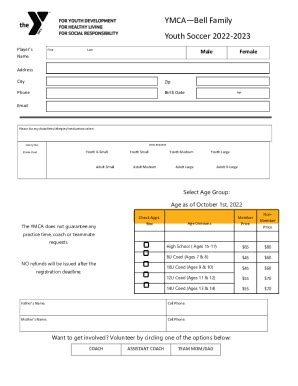 Fillable Online Youth Soccer At The Ymca Of Greater Brandywine Fax