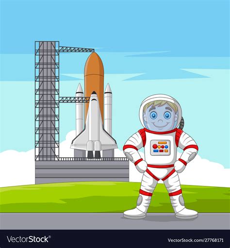 Cartoon astronaut with spaceship ready to launch Vector Image