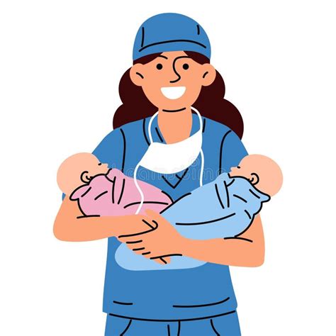 A Midwife Or A Doctor With Newborns A Woman Nurse Doctor Or Midwife Smiles In A Blue Uniform