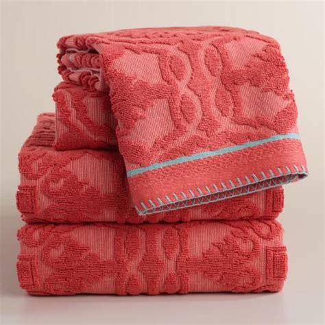 Coral Arden Tile Sculpted Hand Towel Towel Collection Towel Coral Towel