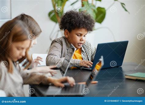 Kids Using Laptops In Class Stock Image Image Of Laptop Cute 221844837