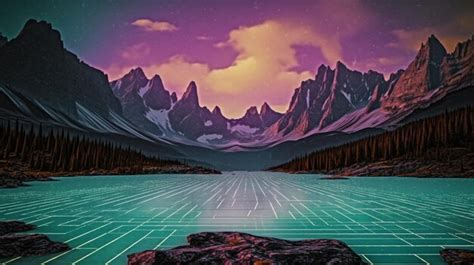 Premium AI Image | A digital art of a mountain landscape with a neon ...