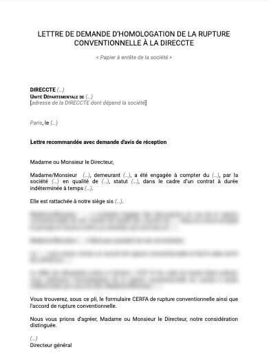 Lettre De Demande D Homologation De La Rupture Conventionnelle La Dreets