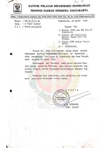 Surat Dari Kepala Kantor Wilayah Departemen Penerangan Yogyakarta