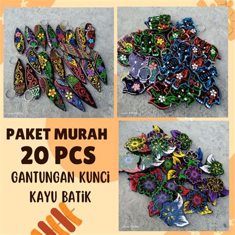 Jual Paket Murah Pcs Gantungan Kunci Kayu Batik Motif Souvenir