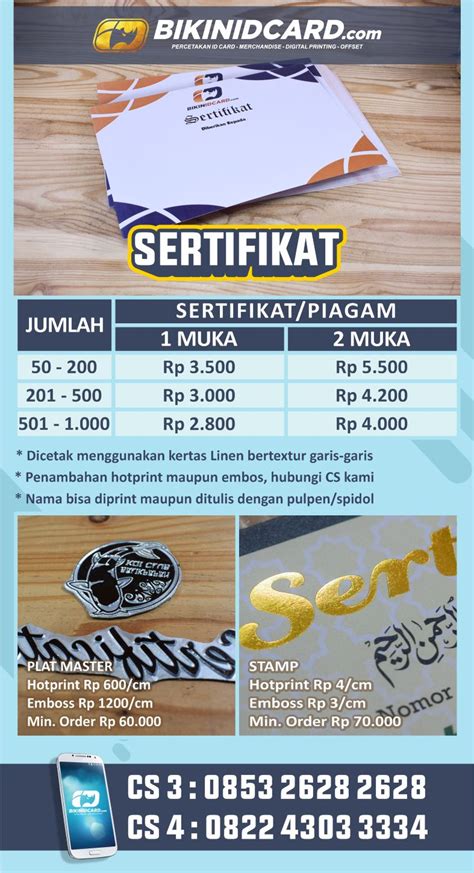 DAFTAR HARGA CETAK SERTIFIKAT MURAH Bikinidcard