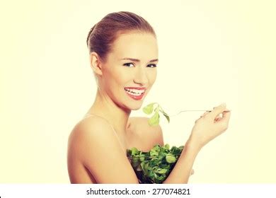 Side View Nude Woman Eating Lettuce Stock Photo 277074821 Shutterstock