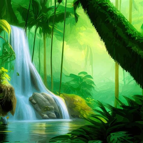 Paisagem de primavera cachoeira em floresta tropical ilustração