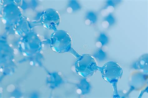 Blue Molecule Atoms Structures On Blue Liquid Serum Background Science