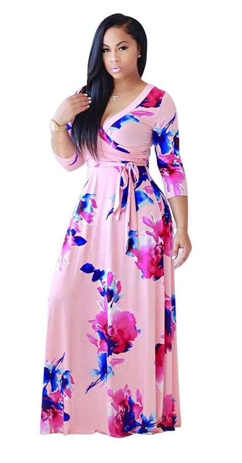 Women S Long Sleeve V Neck Vintage Floral Print Maxi Long Dress Pink Cb182z45m24 Maxi