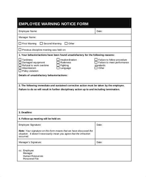 Free Employee Warning Notice Template Pdf Word Eforms Free Employee Warning Notice Template