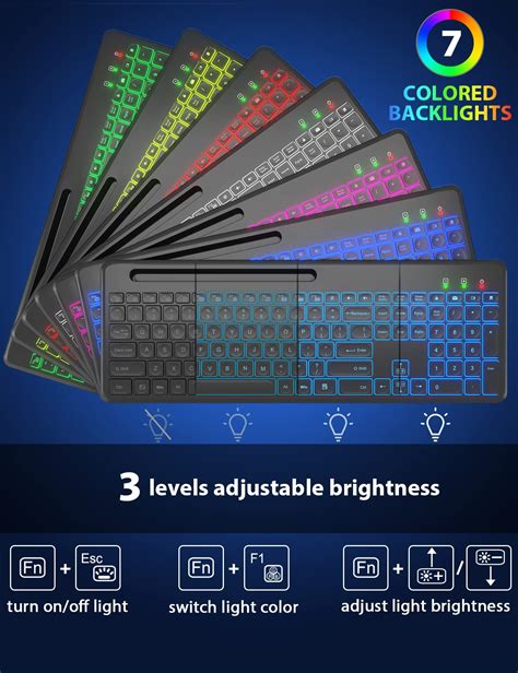 Super Slim Wireless Keyboard with Backlit 7 Colors,Phone Holder and ...