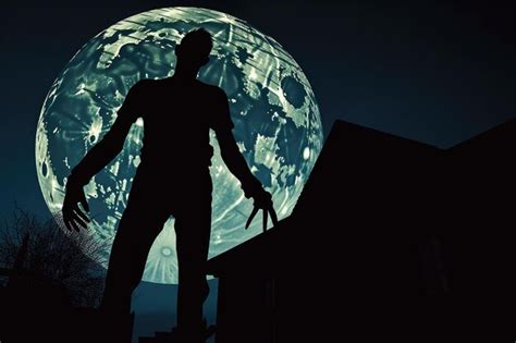 Premium AI Image | Creepy shadow of a zombie against a full moon ...