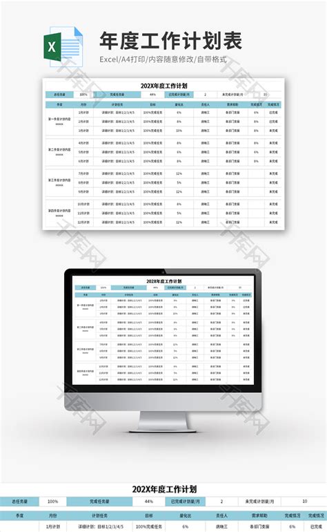 年度工作计划表excel模板 千库网 Excelid：140784