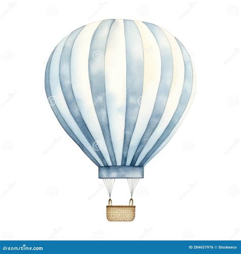 Minimal Watercolor Tray Print With Light Blue Striped Hot Air Balloon