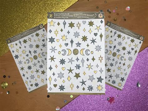 Sparkle Star Stickers Diamond Star Doodles Deco Sticker Sheet