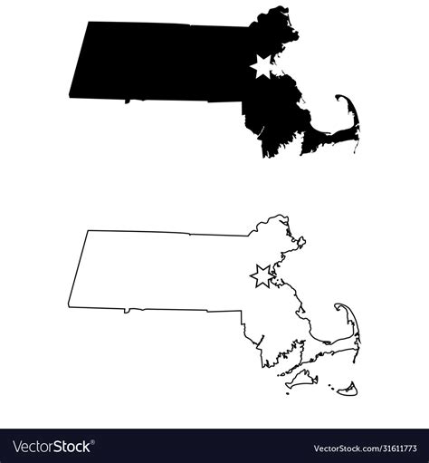 Massachusetts Ma State Map Usa With Capital City Vector Image