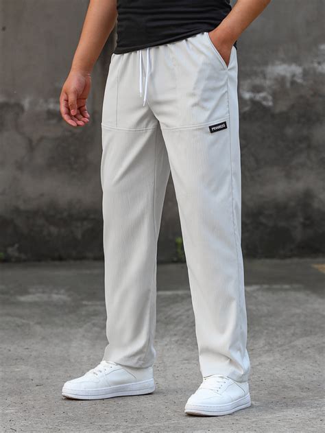 Manfinity Homme Men Letter Patched Drawstring Waist Straight Leg Pants