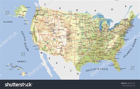 Highly Detailed Map United States Cities Stock Vector (Royalty Free ...