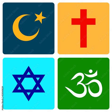 World Religion Symbols Christianity Islam Hinduism And Judaism