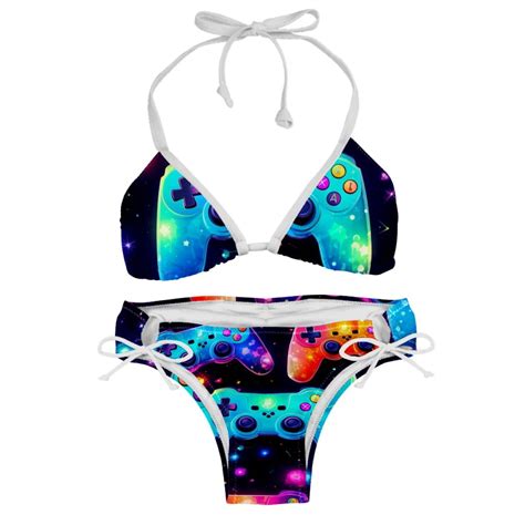 HEOEH Women S Halter Tie Side Triangle Bikini Set Galaxy Gaming