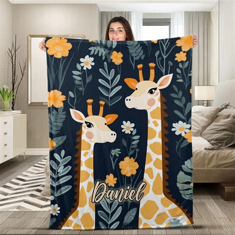 Personalized Giraffe Baby Blanket Baby Blanket Custom Name Blanket