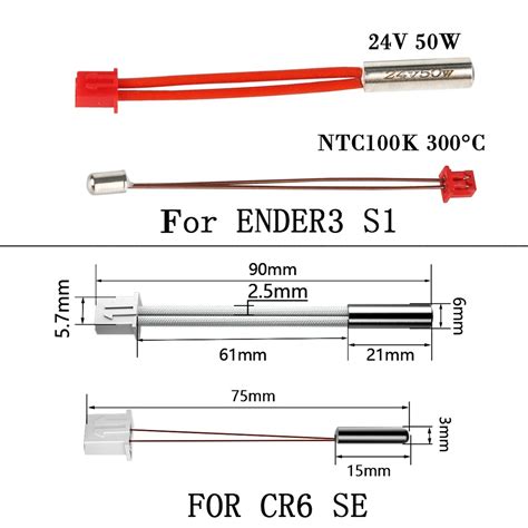 25pcs Cr 6 Se 24v 40w 50w Cartridge Heater 100k Thermistor Xh2 54 Terminal 3d Printer