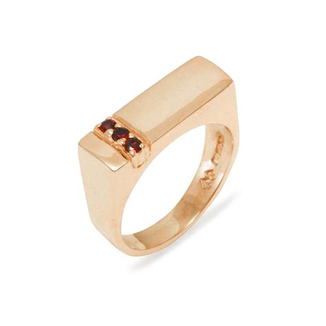 Rose Gold Natural Garnet Mens Band Ring