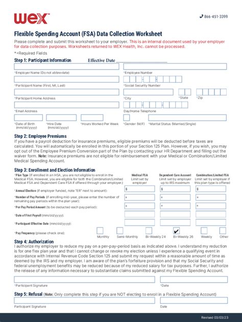 Fillable Online Flexible Spending Account Fsa Data Collection Worksheet